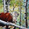Cow in the Trees, 40" x 40", acrylic on repurposed vcanvas