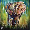 Playful Pachyderm, 24" x 24", acrylic on repurposed canvas