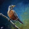 American Robin in High River, 16" x 16", acrylic on gallery canvas