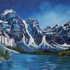 Rocky Mountain Night, 20" x 40", acrylic on repurposed canvas