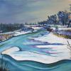 Frozen Bend on the Highwood, 12" x 24", acrylic on gallery canvas