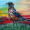 Okotoks Robin, 10" x 20", acrylic on canvas