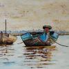 Boats on Tonle Sap Lake, 12" x 16", acrylic on canvas (CAMBODIA)