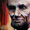 Lincoln: Dignity and Dissonance, 24" x 24", acrylic on repurposed canvas