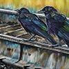 Ravens on the Rail, 16" x 24", acrylic on canvas