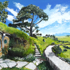 Hobbiton, 18" x 36", acrylic on canvas